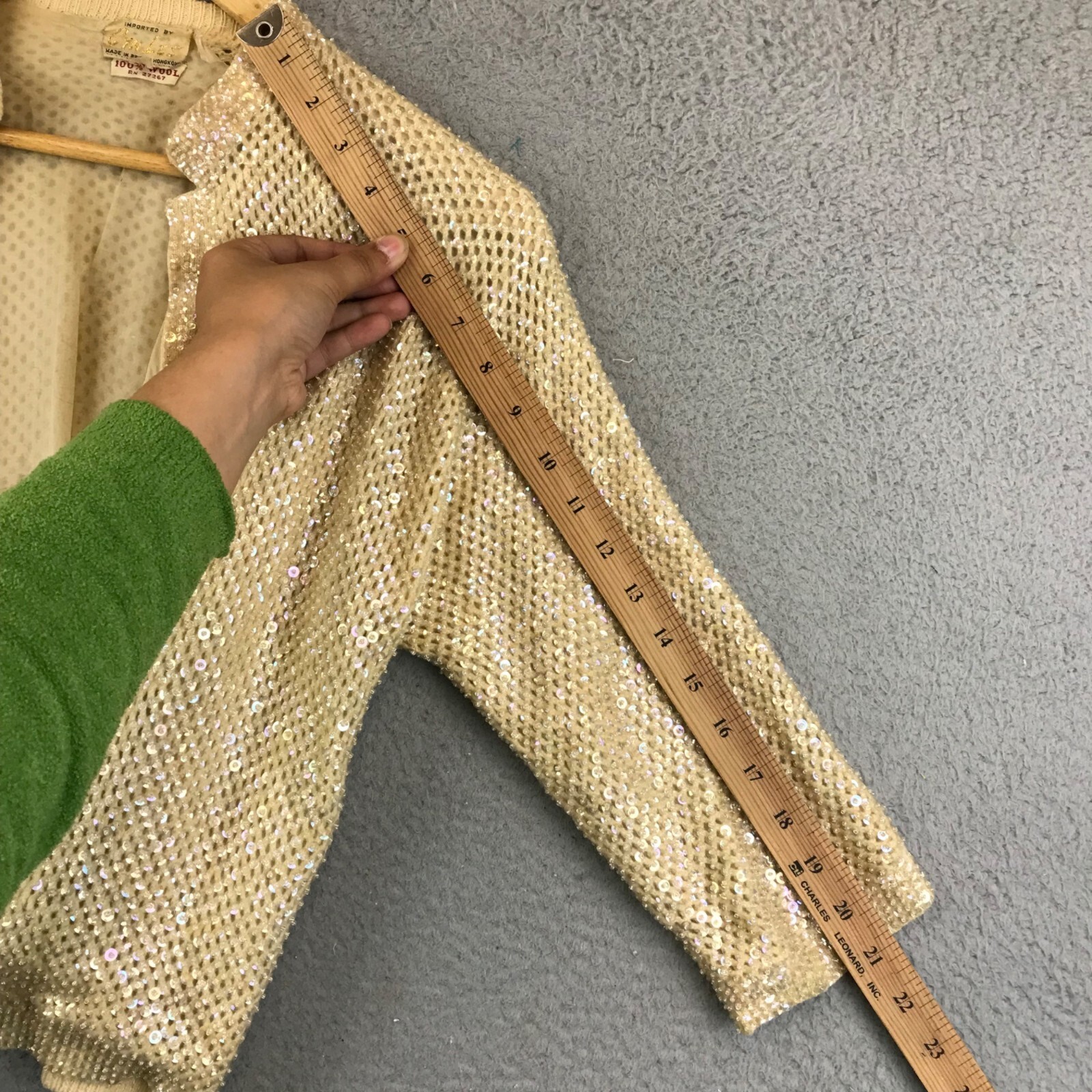 Vintage 60s Cyn Les Beaded Wool Cardigan Sweater Small