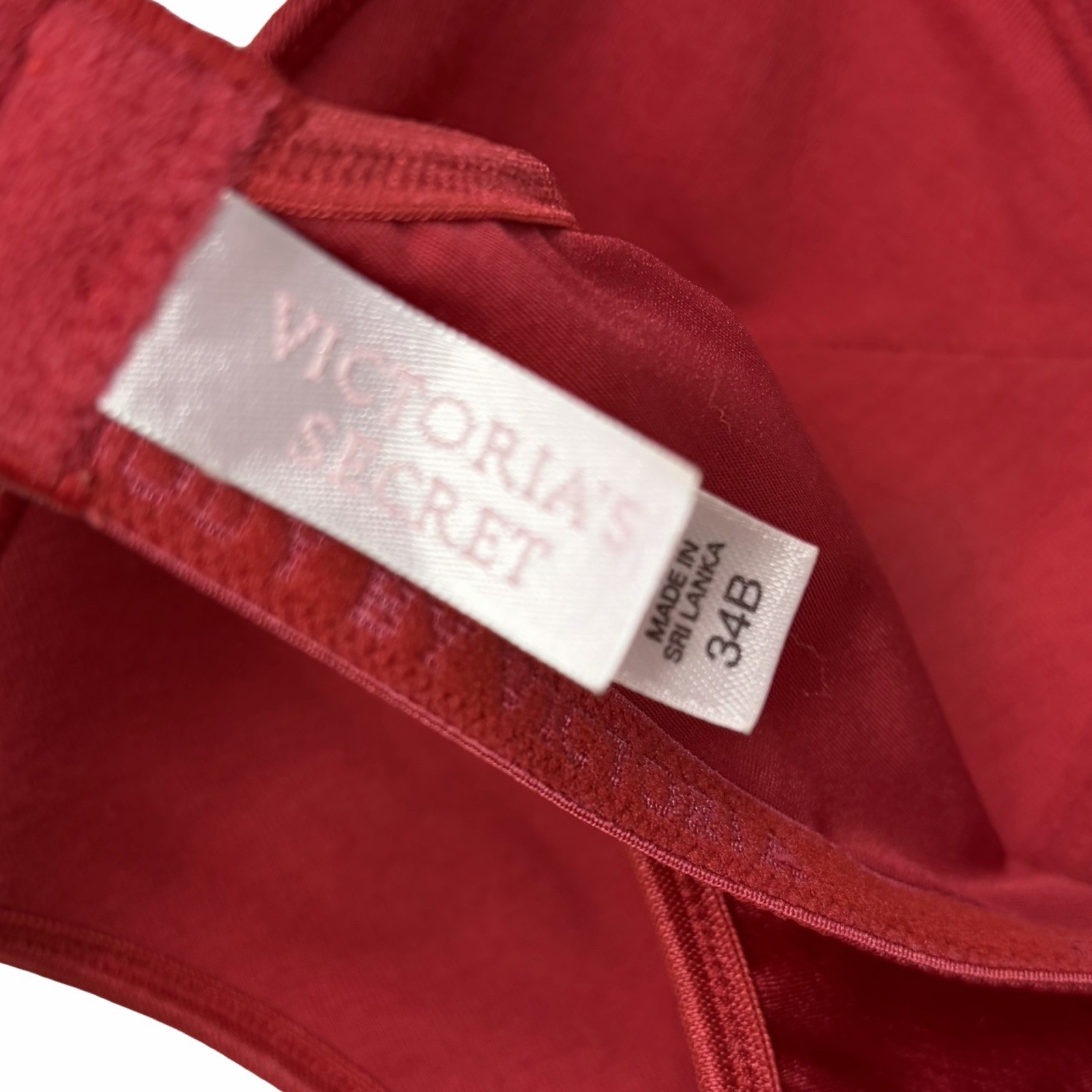 Victoria’s Secret Satin Wire Free Bra Red Burgundy 34B Vintage Y2K Pink Label