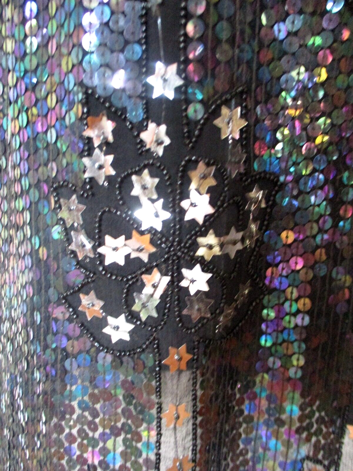 Vtg Valachi Creations Sequin Dress M Women Black Iridescent Sequins Silver Stars