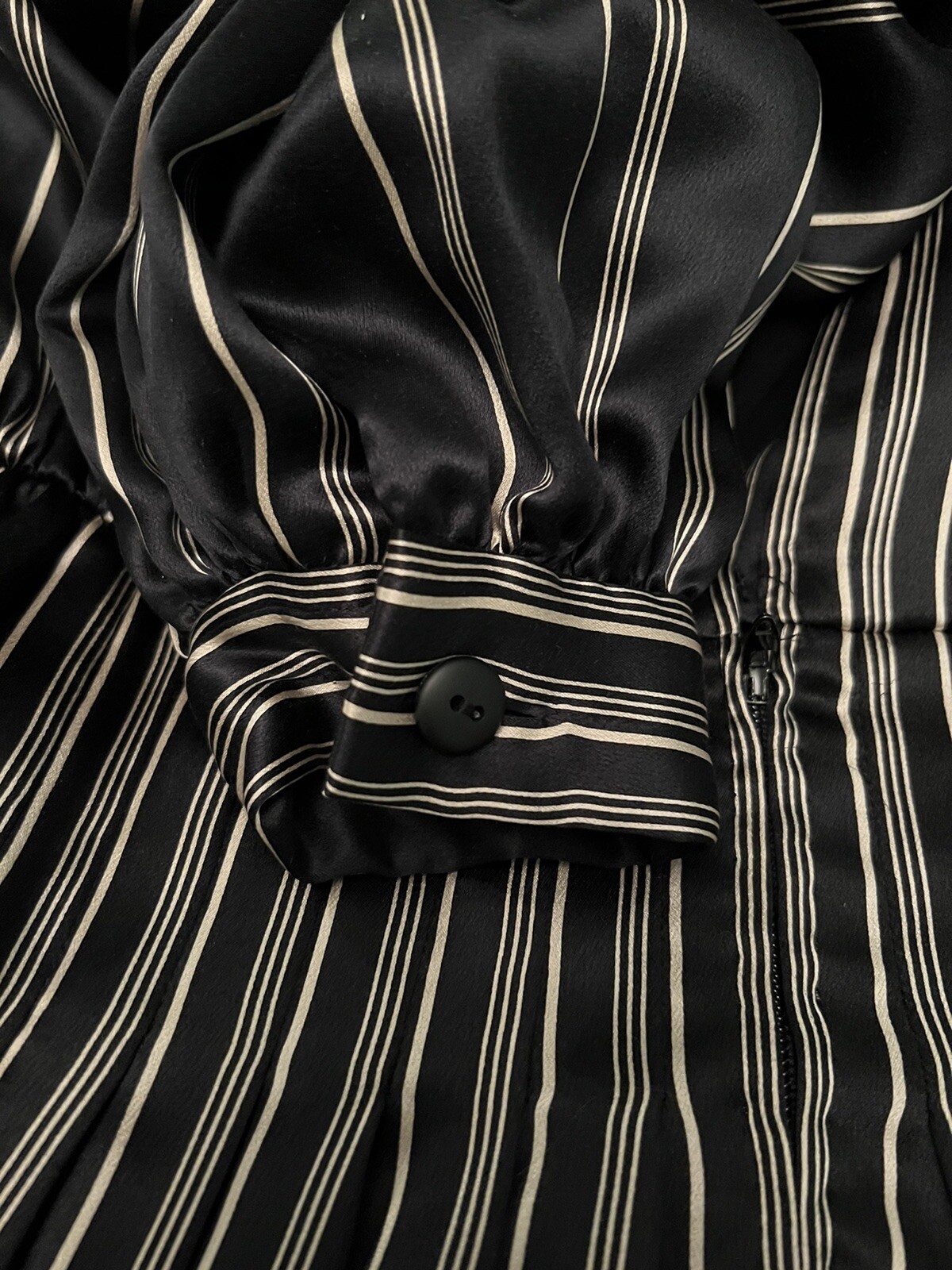 NEW Vintage 1980s Pauline Trigeré Pinstripe 100% Silk Black Gold Dress Sz 12 L
