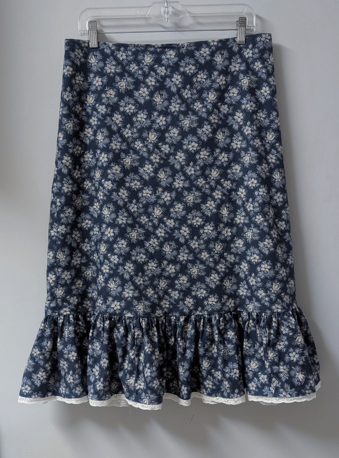 Vintage Banjo Dallas Texas Western Cowgirl Floral Skirt Ruffle Lace Trim M