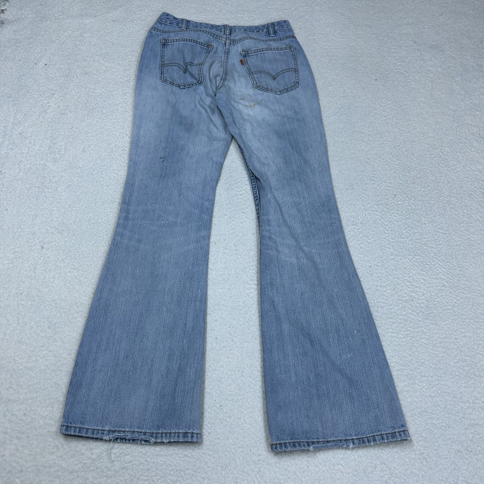 Vtg Levis Orange Tab Flare Leg Jeans Womens Sz 29 Light Wash Blue Denim Casual