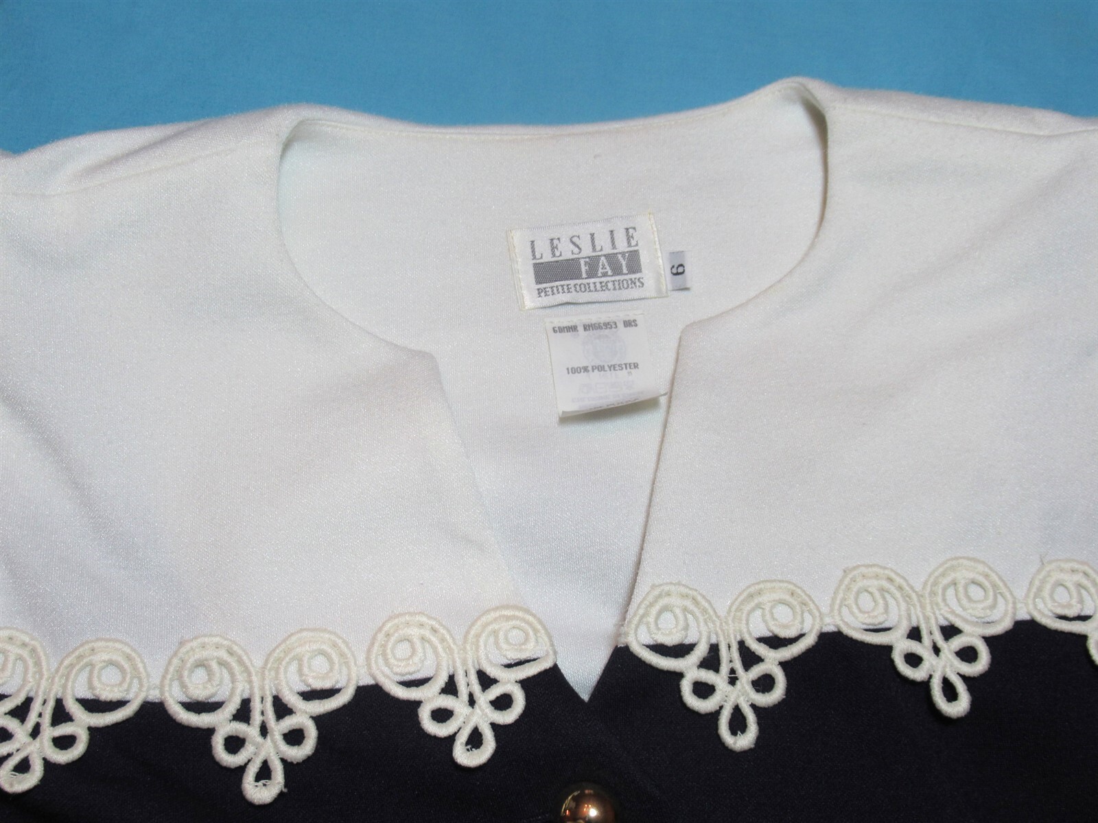NWT Vtg 90s Leslie Fay Petite Collections 6 Navy with Gold Button Front Dress