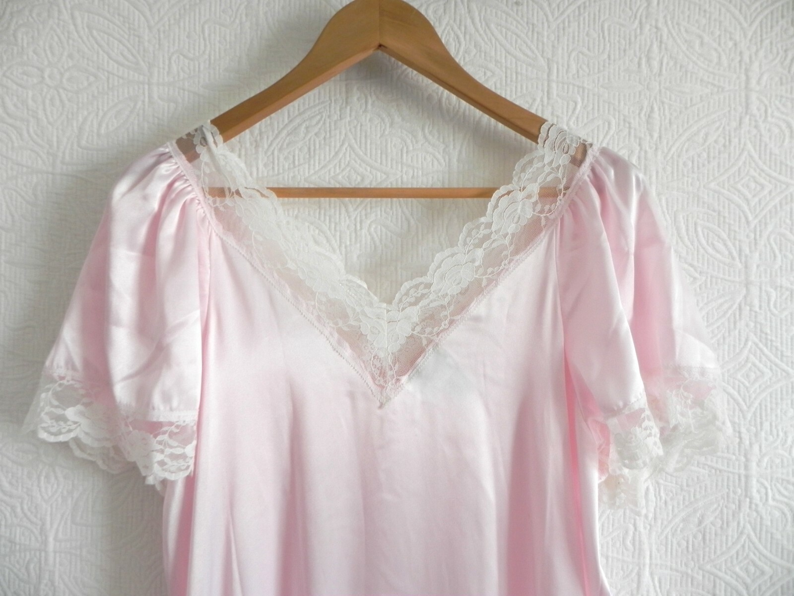 Go Softly Nightgown Maxi Wing/Cap Sleeve Light Pink Satin Lace Trim S(Fits M)