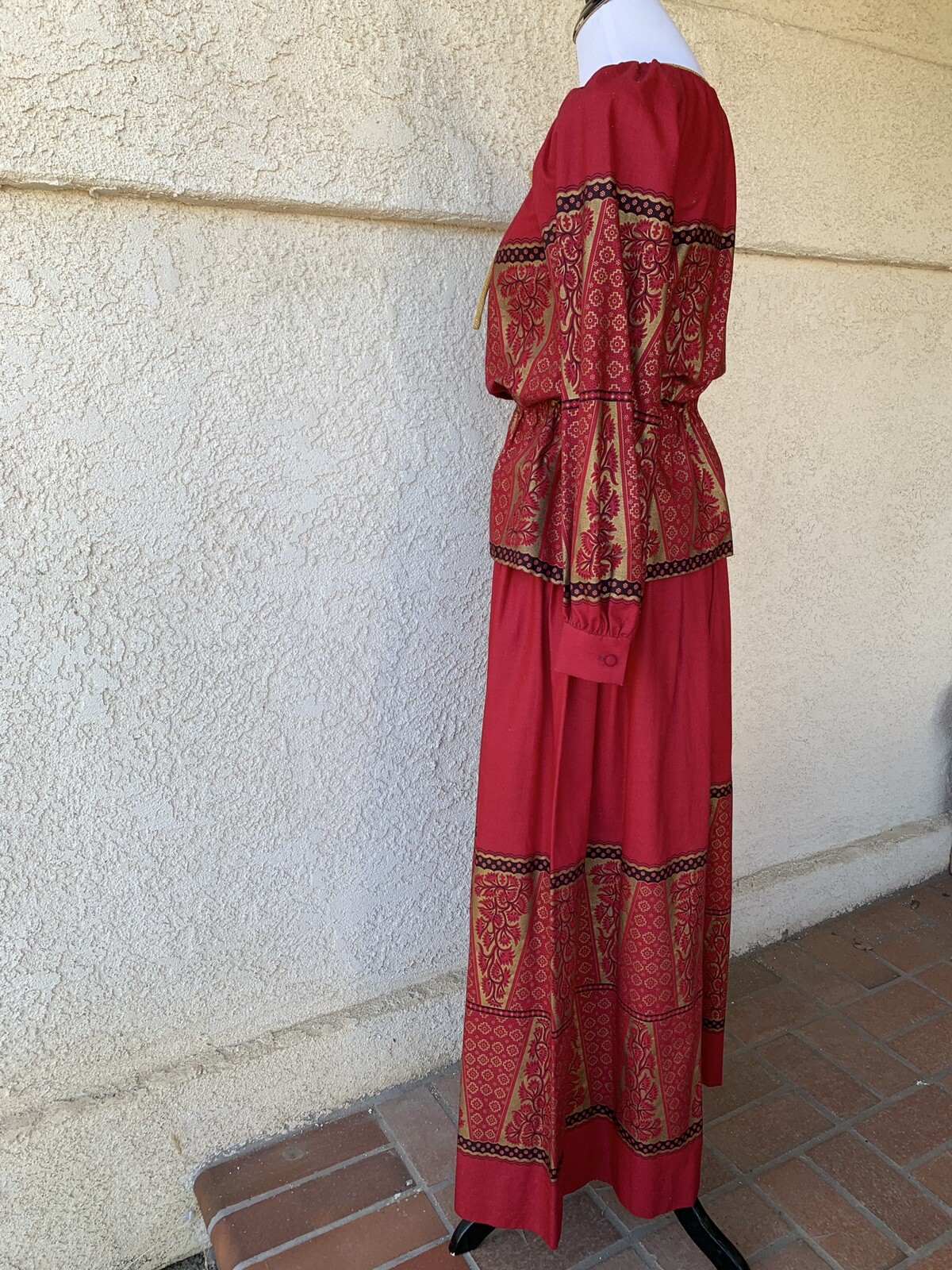 Vintage 80s Red, Black & Gold Blouse & Skirt