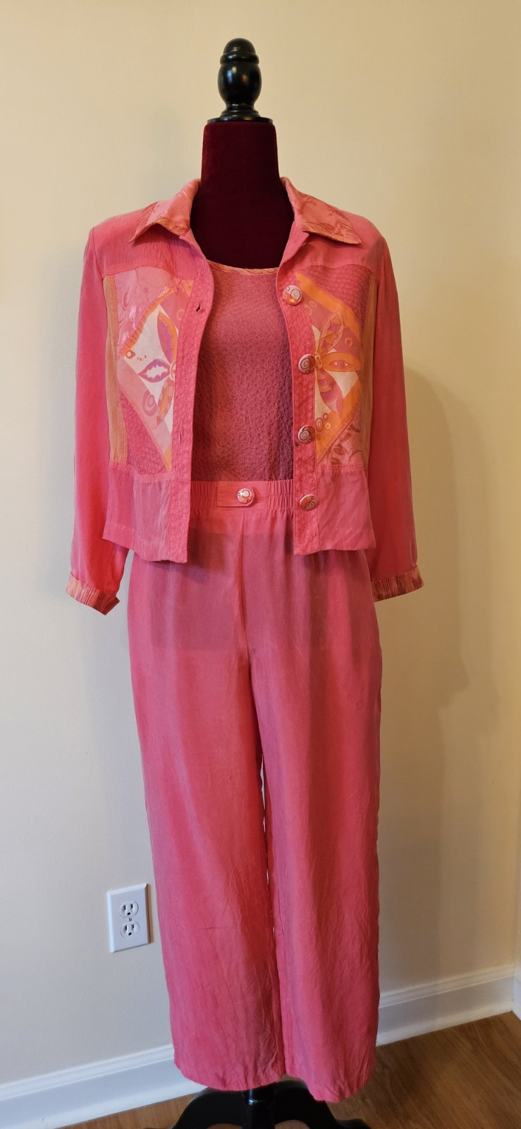 Vintage 80s Petite Small Nancy Bolen City Girl Set Tank Pants Jacket Pink Orange