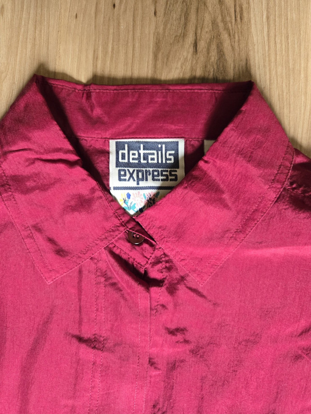 Details Express Eomens Vintage/Deep Red/sizeM/silk/Button Up/shitBlouse/Poket
