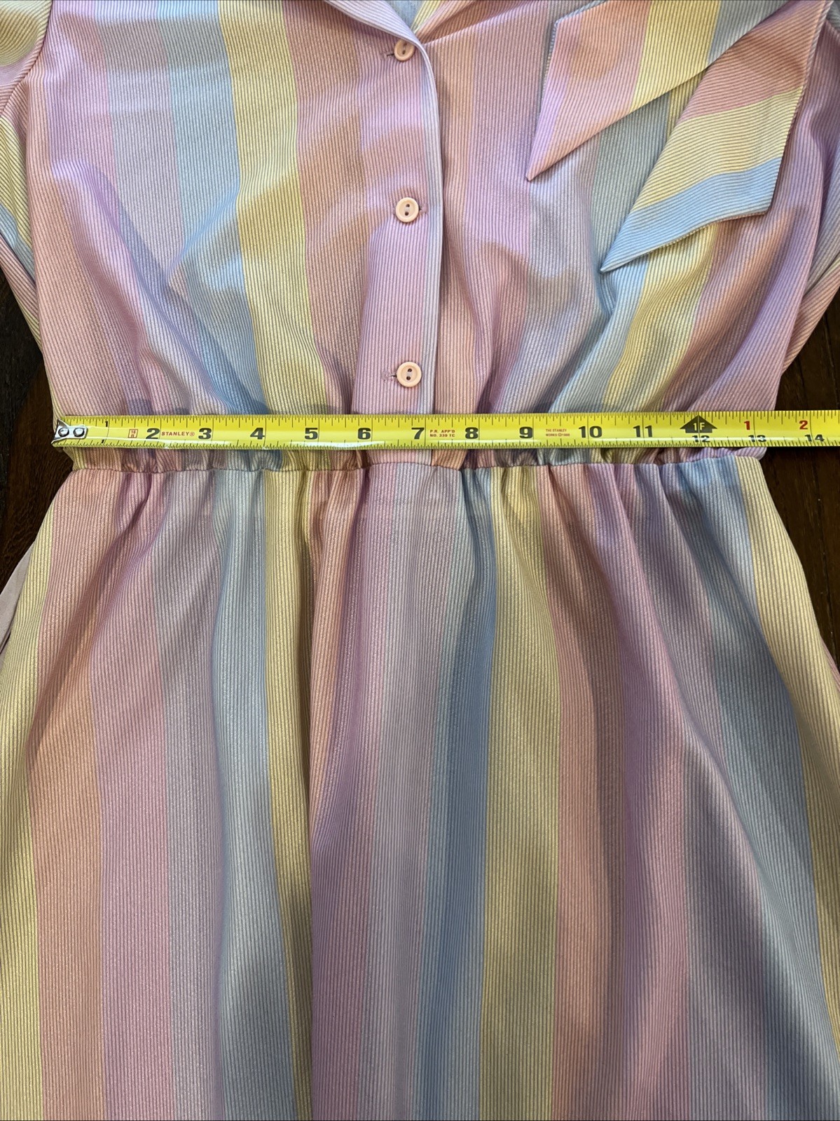 Vtg Pin Up Rockabilly Belted Pastel Stripe Dress Fit Flare Retro Med/L Swing USA