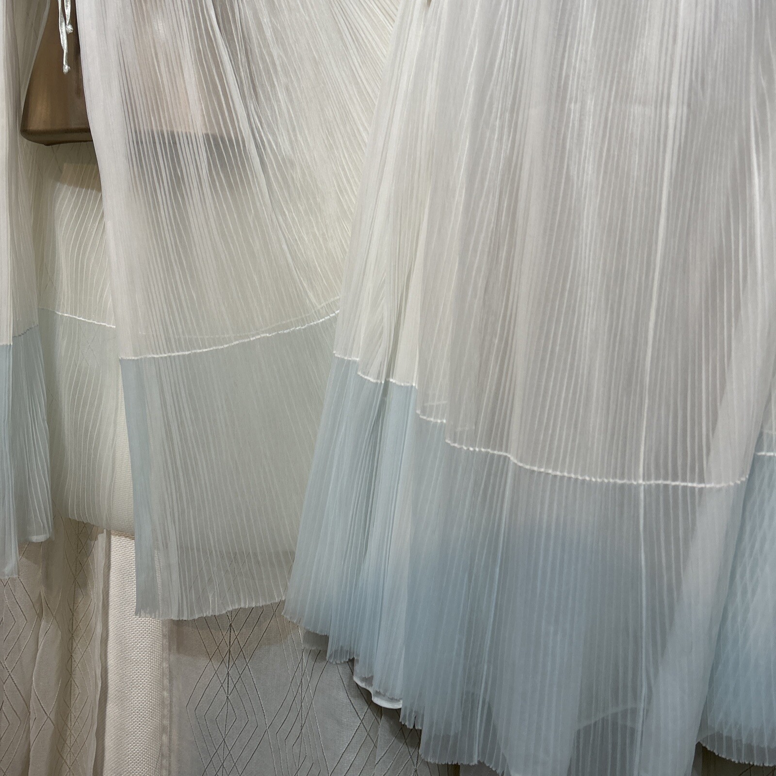 VTG M L Peignoir TWIRLY Nightgown Babydoll Chiffon Pleated Bridal Mint white