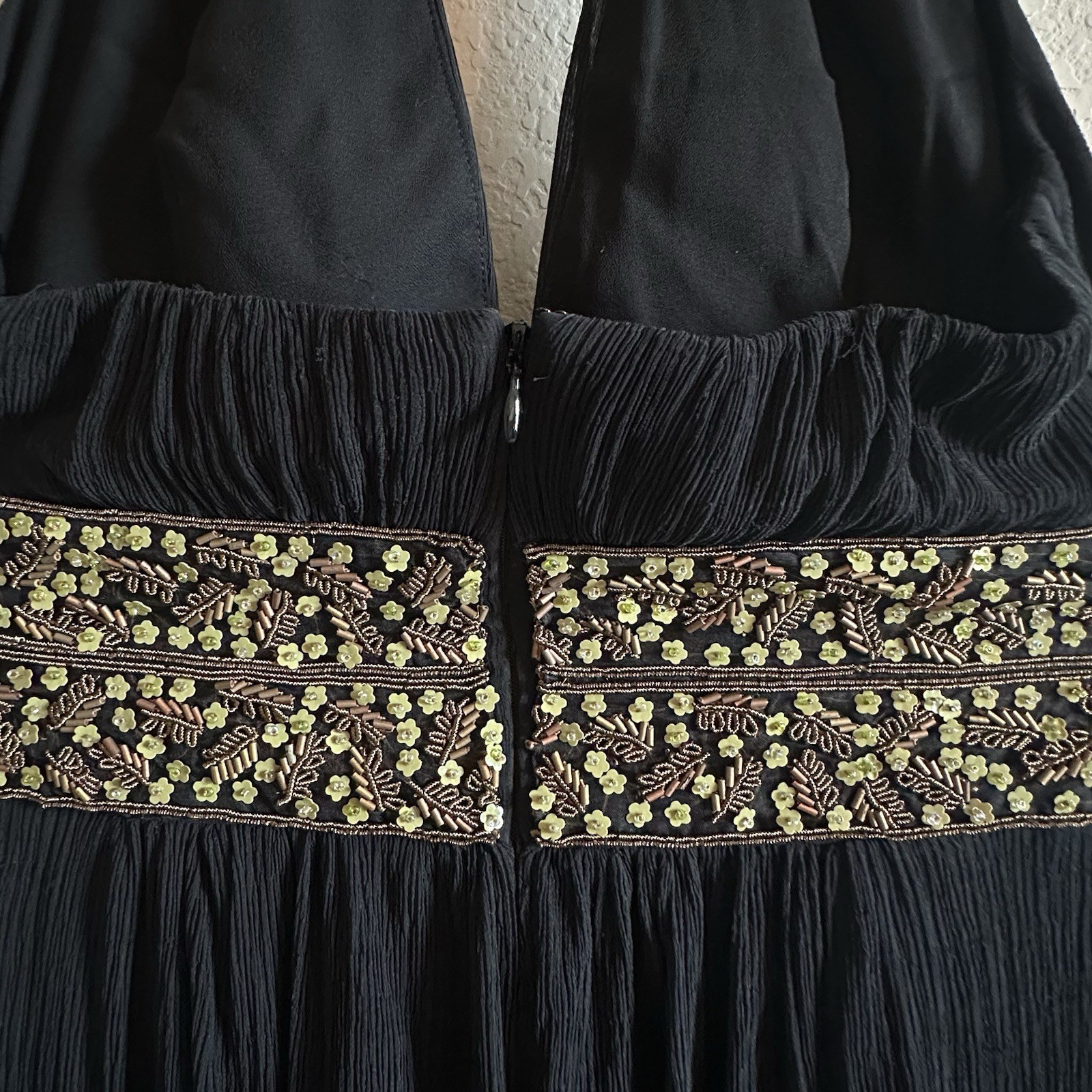 Y2K Black Maxi Dress Halter Sz 4 Beaded Waist Evening Cocktail Party Kay Unger