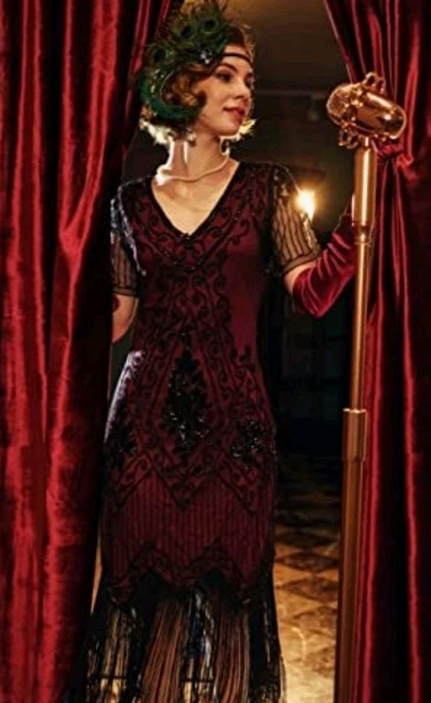 BABEYOND 1920s Art Deco Fringed Sequin Dress Roaring 20s Flapper Fancy Dress XL
