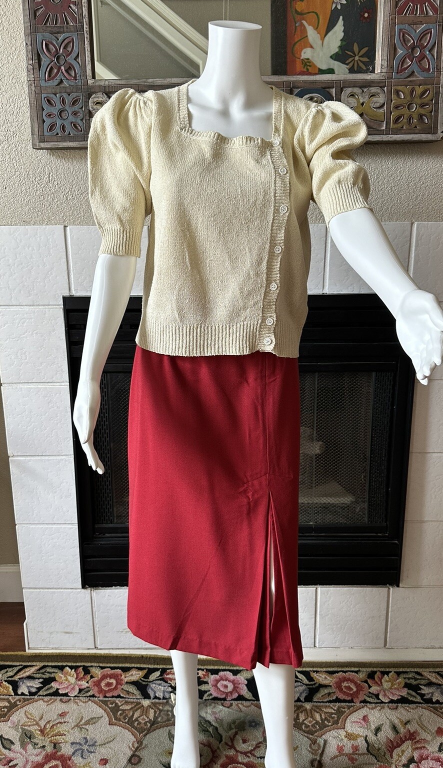 Vintage You Babes Red Skirt W/ Front Slit Juniors Size 9 Waist 26” Hips 36”