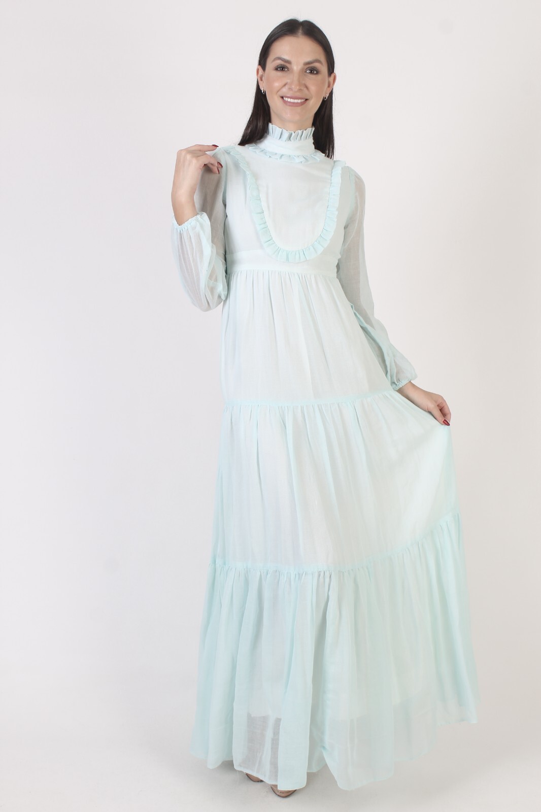 Vtg Tuxedo Ruffle Cottagecore Dress Long Tiered Boho Peasant Prairie Bridal Gown