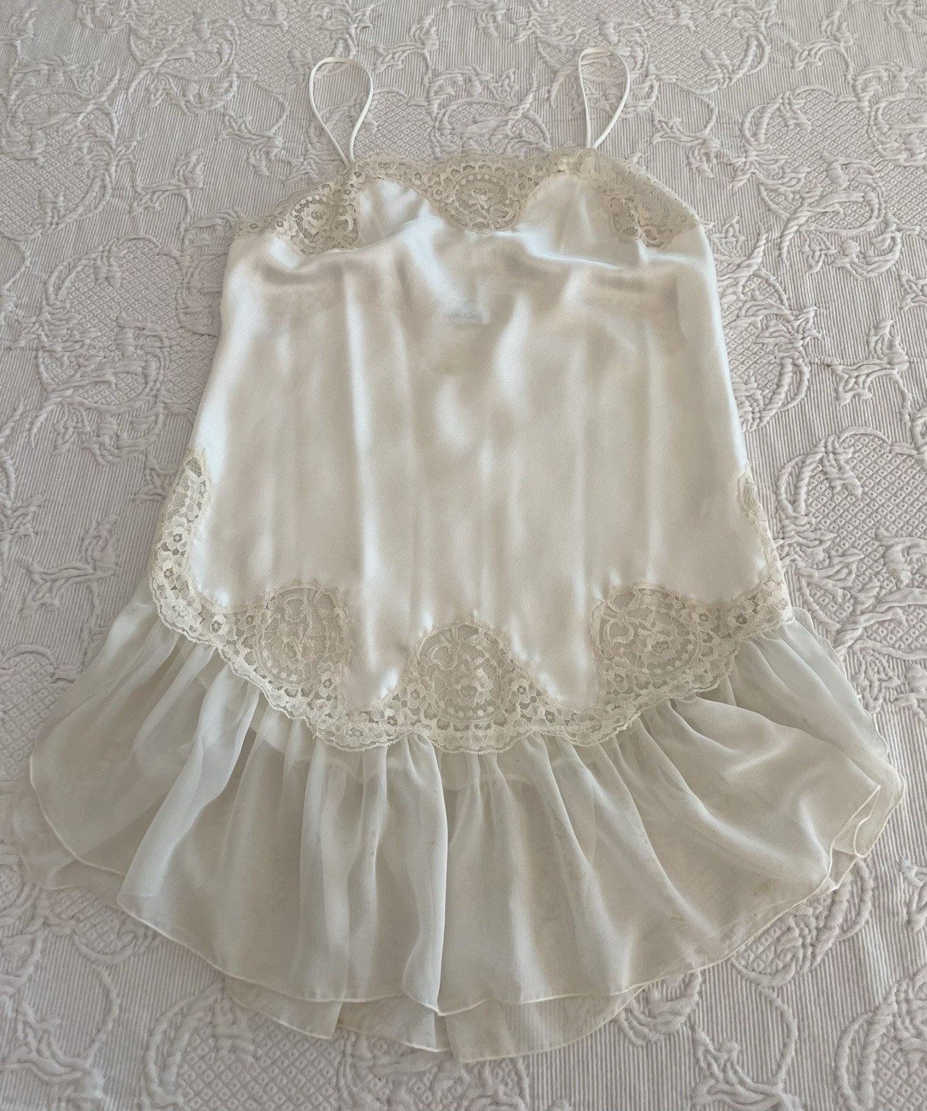 Vtg Blanche Nightgown Nighty Chemise Cream Lace USA Union Made Tag Ladies Small
