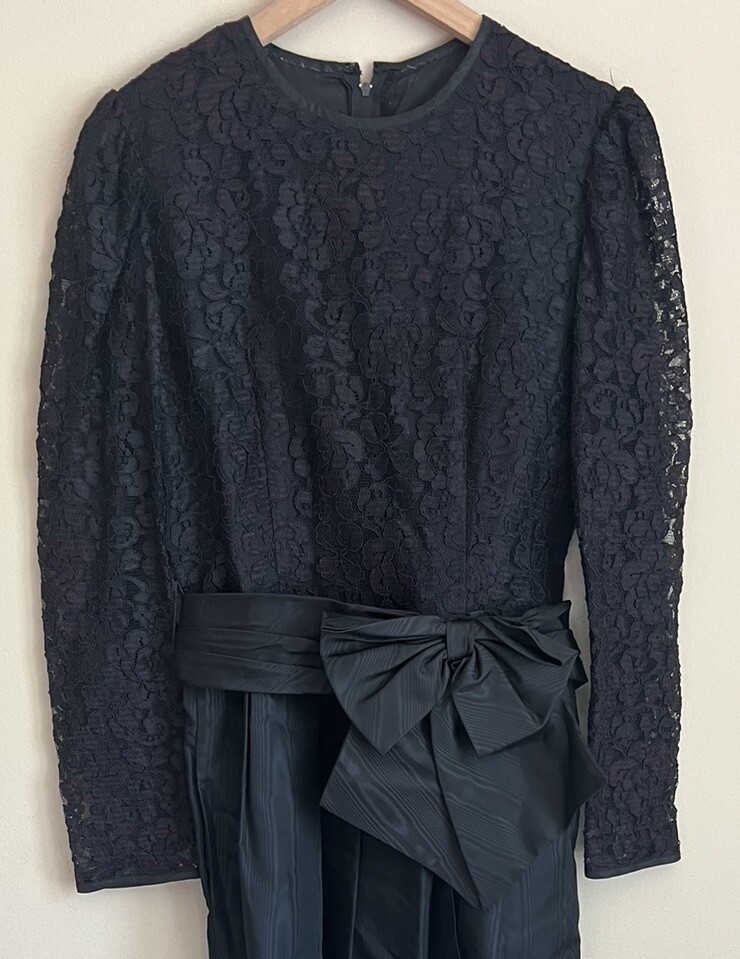 Vintage Dress Lanz 80s 90s Lace Taffeta Gothic Party Womens Size 10 Sheath
