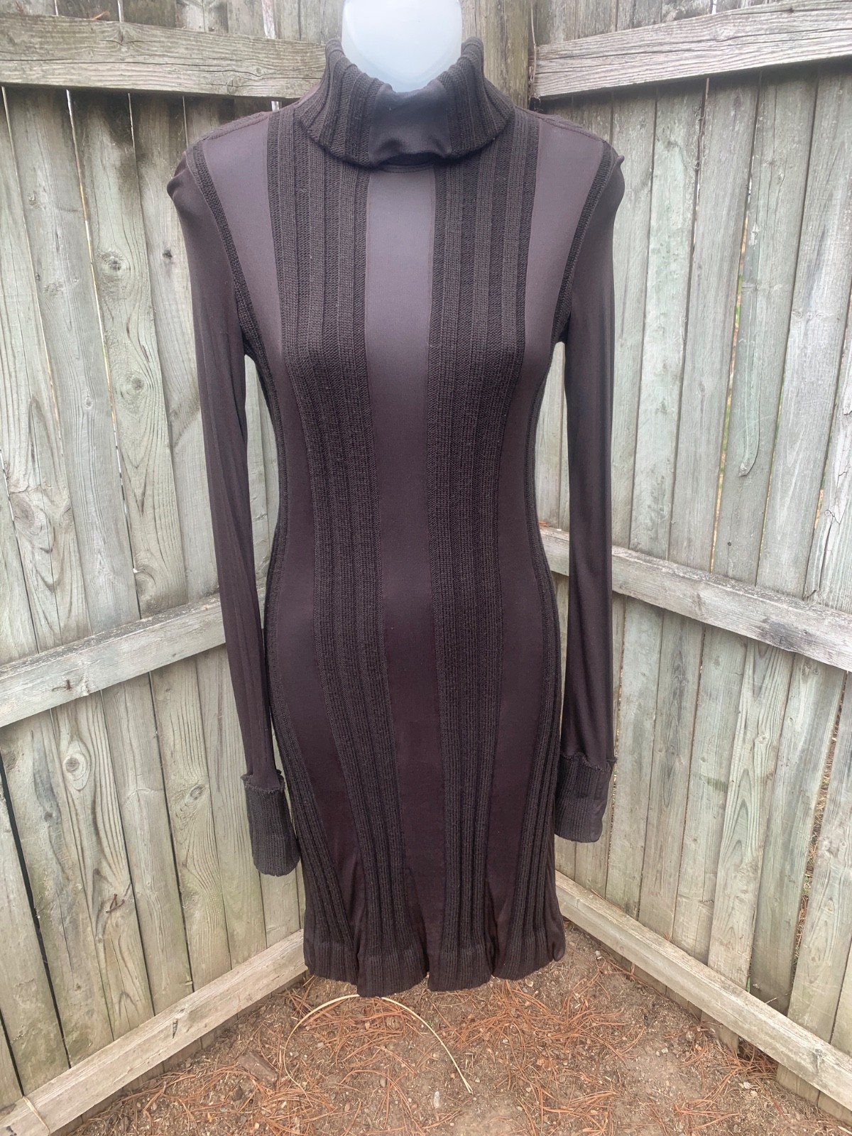 Vtg Rudi Gernreich Mocha Rib Knit & Translucent Jersey Dress 1971, Size 10