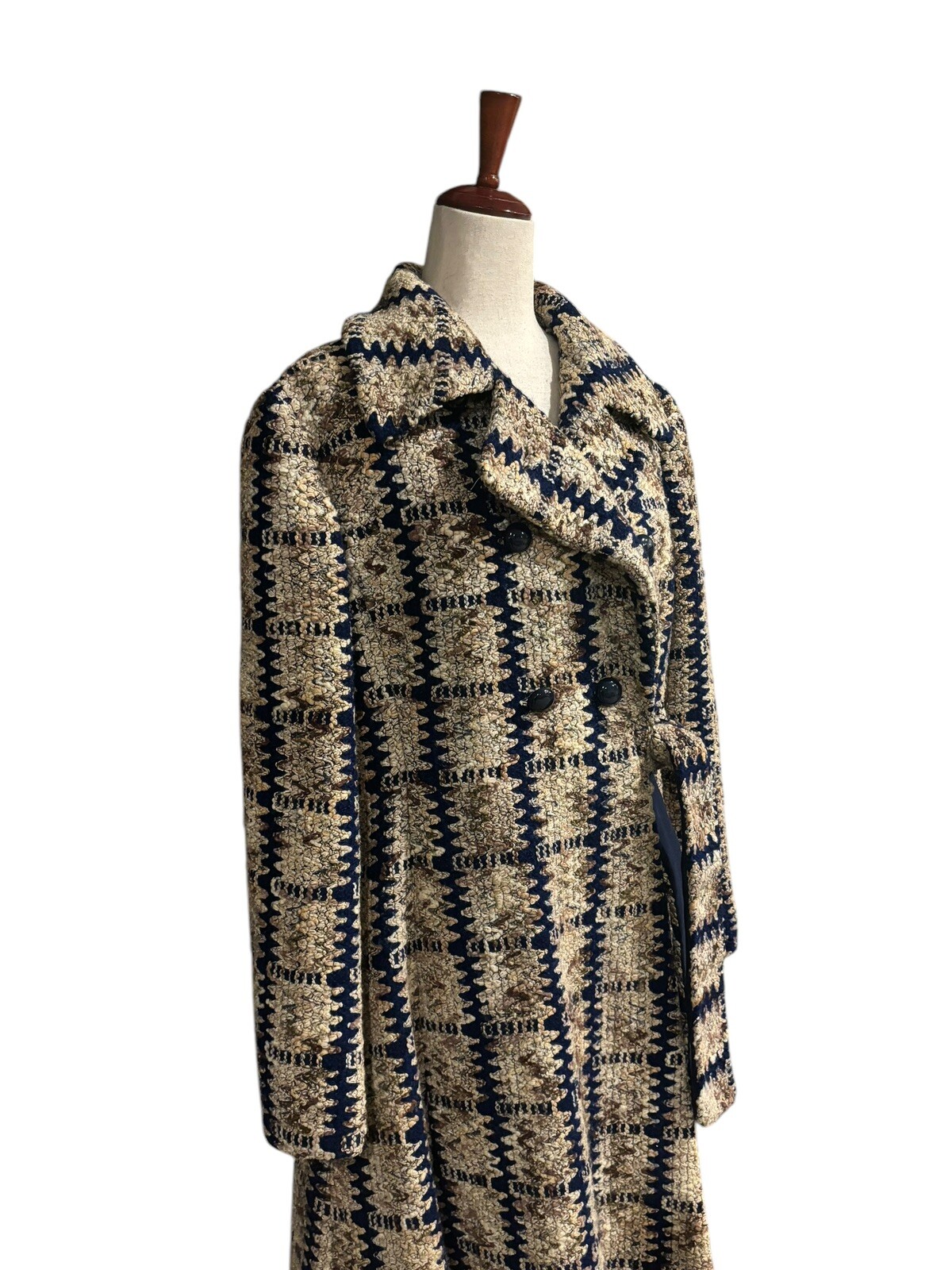 VTG Davidow Tan Blue Brown Chunky Tweed Coat Halle Bro Union Made Women’s Sz M/L