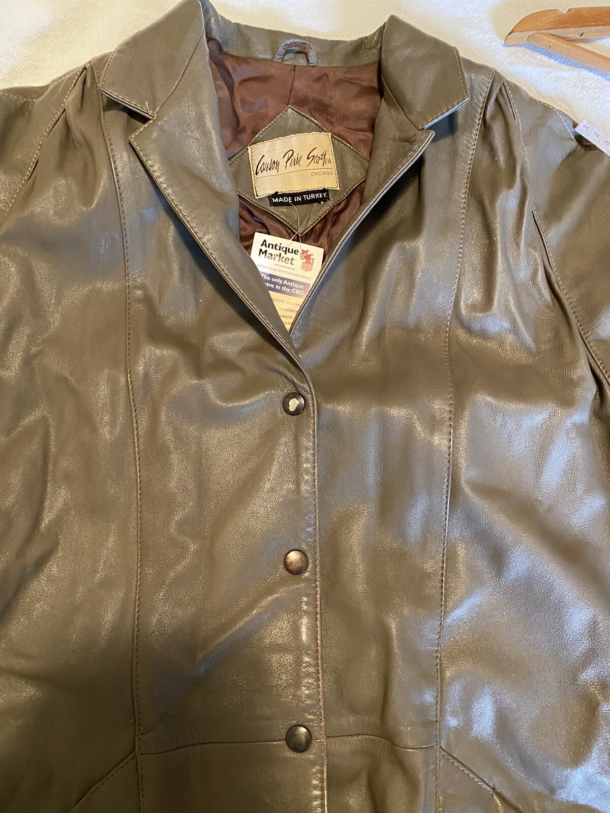 70s S/M Carson Pirie Scott Chicago Made In Turkey Leather Jacket Blazer Grey