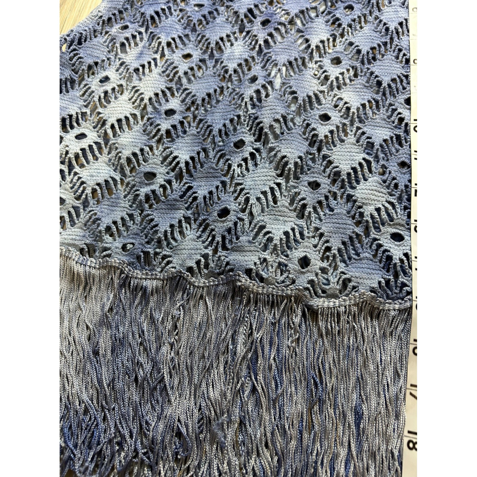 Vintage ripe Clothing Blue Tie Dye Crochet Fringe Vest Boho Festival Knit Crop