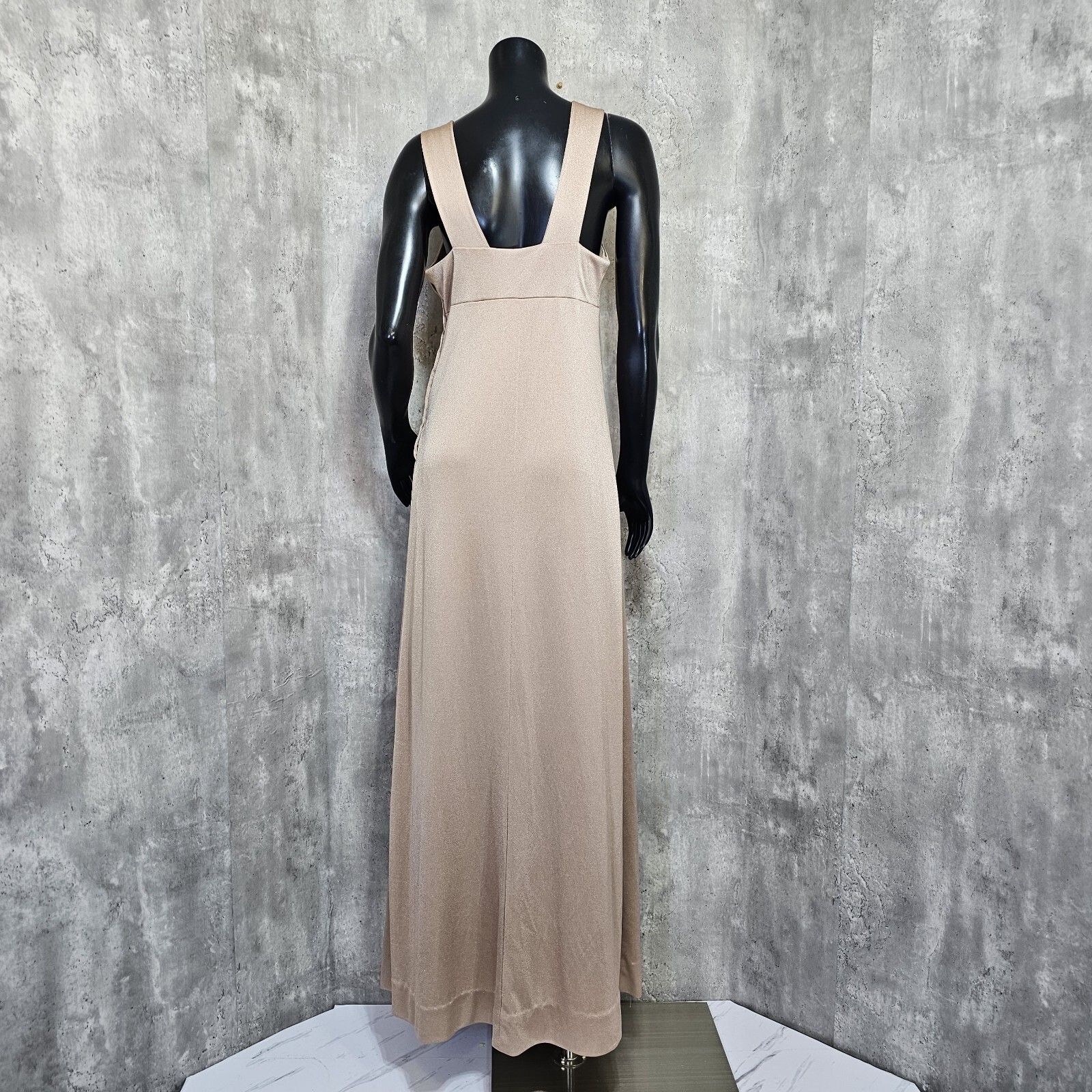 Vintage 70s 80s Champagne Gold Maxi Dress Talon Zipper Empire Waist Disco Gown