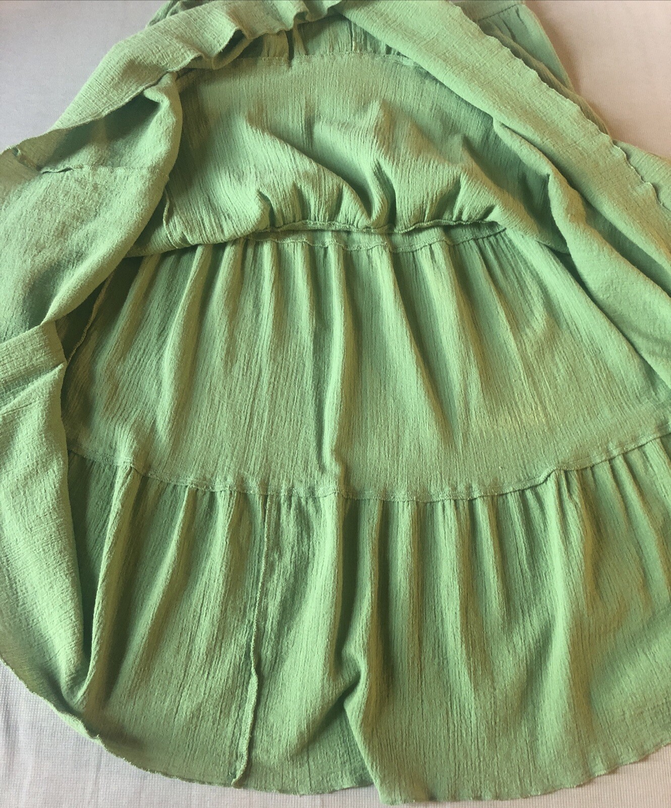 70s Vtg Two Twenty L Pull On Lime Green Cotton Tiered Skirt Boho Hippie Spring