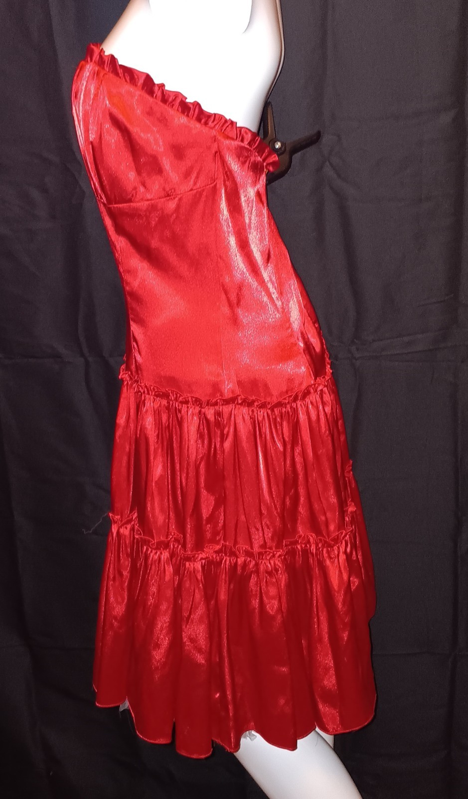 VTG Jessica McClintock Gunne Sax Red Satin Dress Moulin Rouge 1990s Prom Ruffled