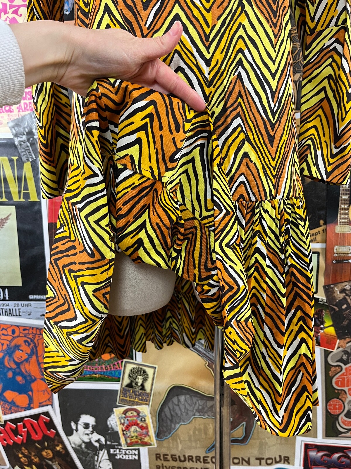 Vtg 60s Yellow Mod Zig Zag Drop Waist Dress Womens Small Psychedelic Gogo Sz 2/4