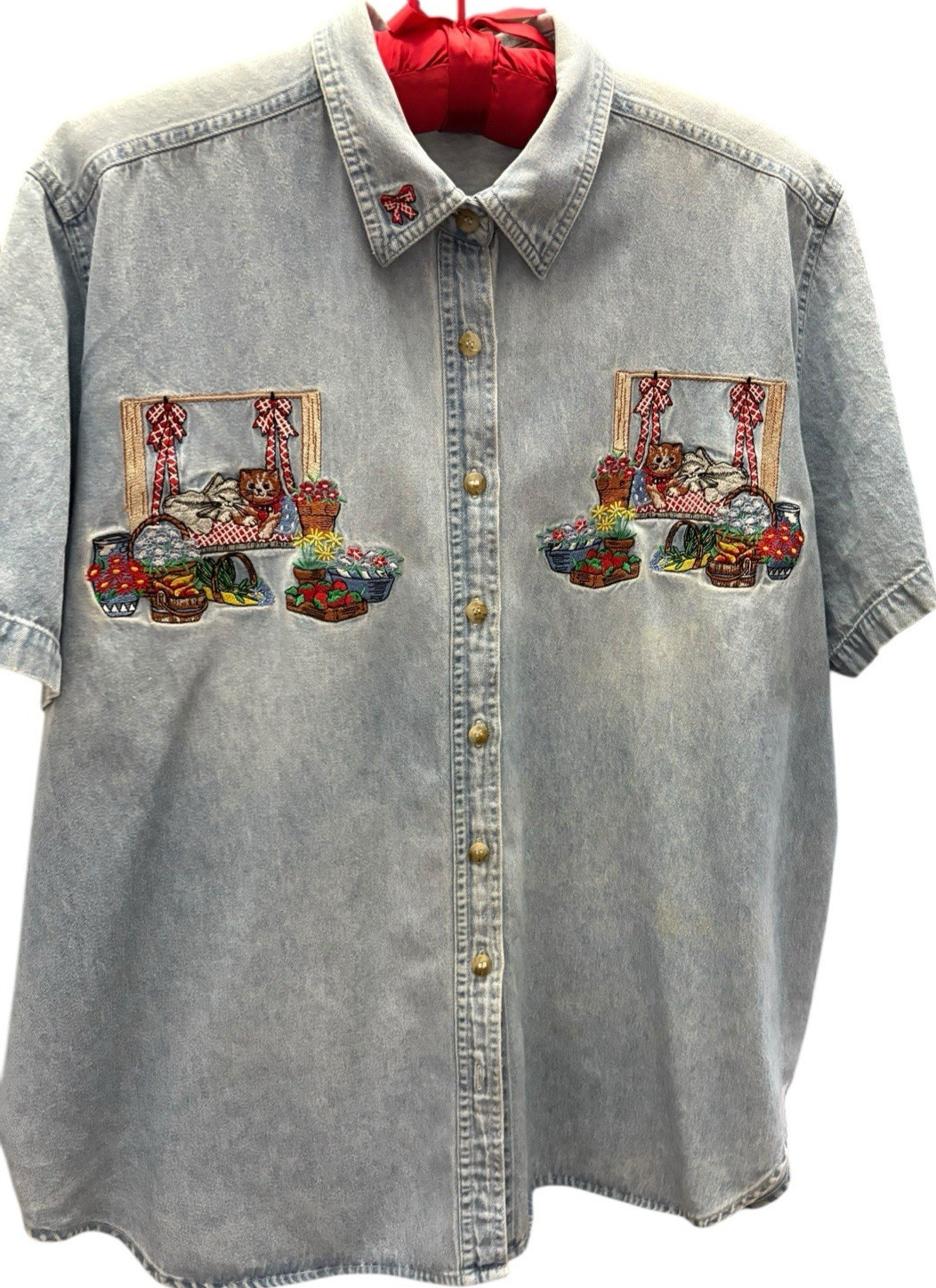 Vintage Just My Size Denim 18W/20W 100% Cotton Blouse Embroidery Cottagecore