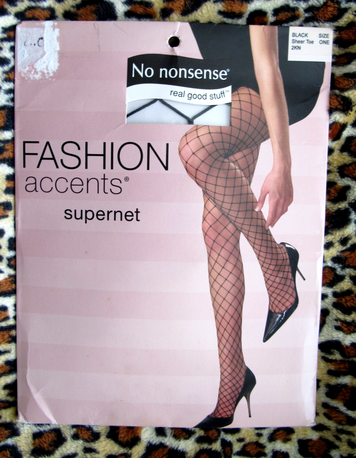 No Nonsense Fashion Accents Black Supernet Fishnet Jet Black Sheer Toe Sz ONE