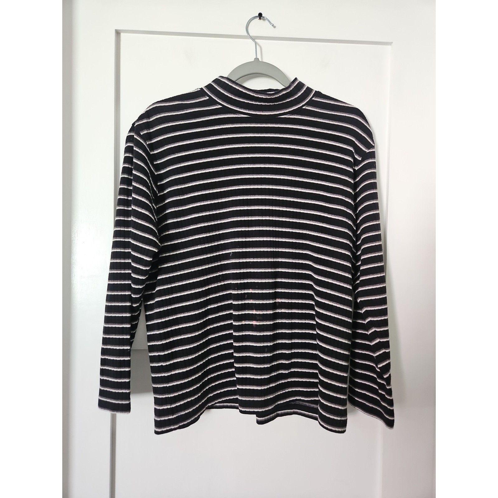 Vintage 90s Classic Elements Mock Neck Striped Ribbed Sweater Shirt Medium Thras
