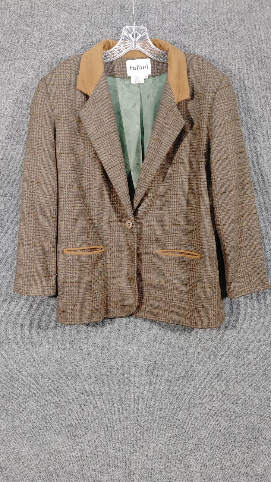 Rafael Women’s Lined Jacket Blazer Coat Brown Green Blue Tweed 1 Button Size 10