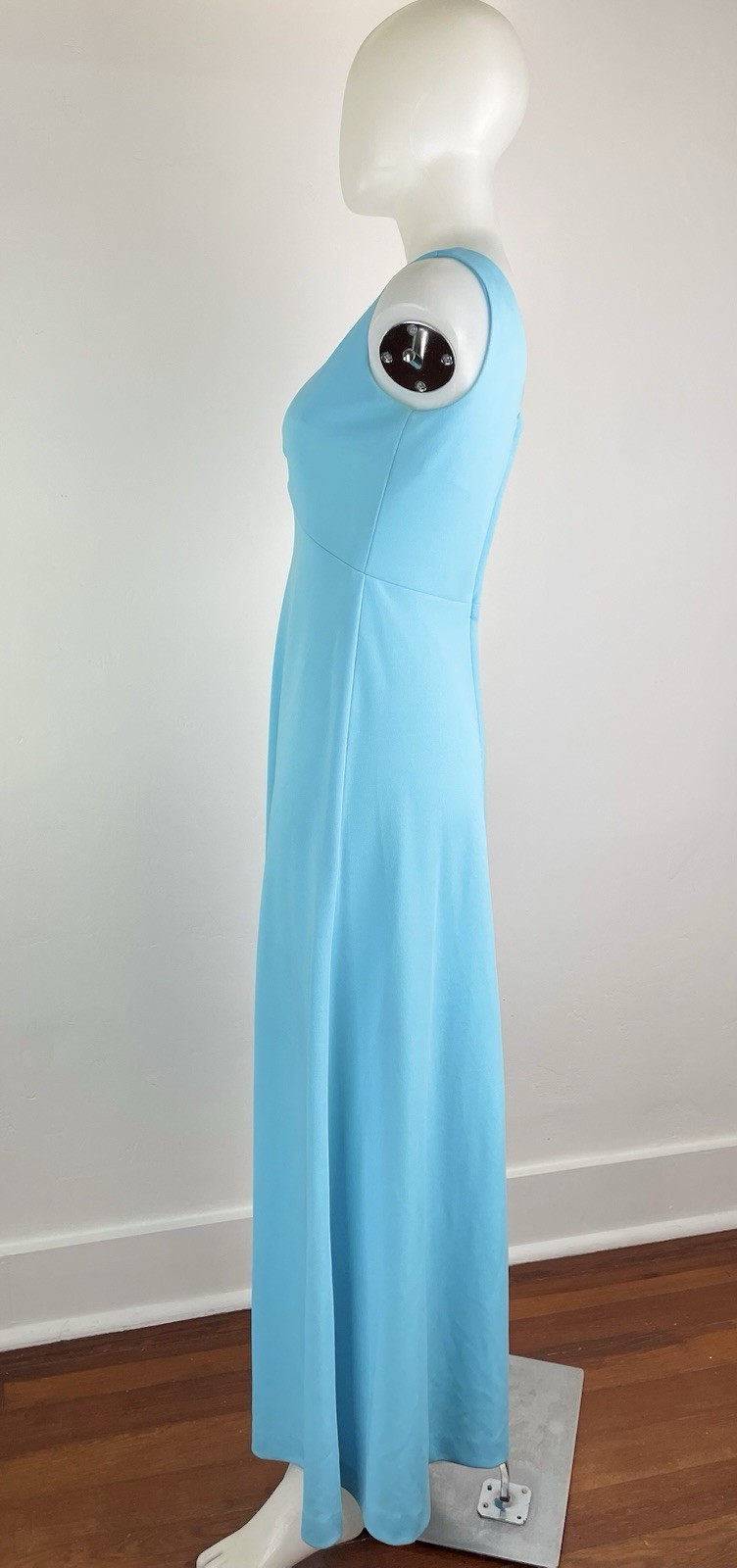 Vintage 60s 70s Dress & Hooded Cloak Cape Aqua Blue Matching Set 2 Piece Size 10