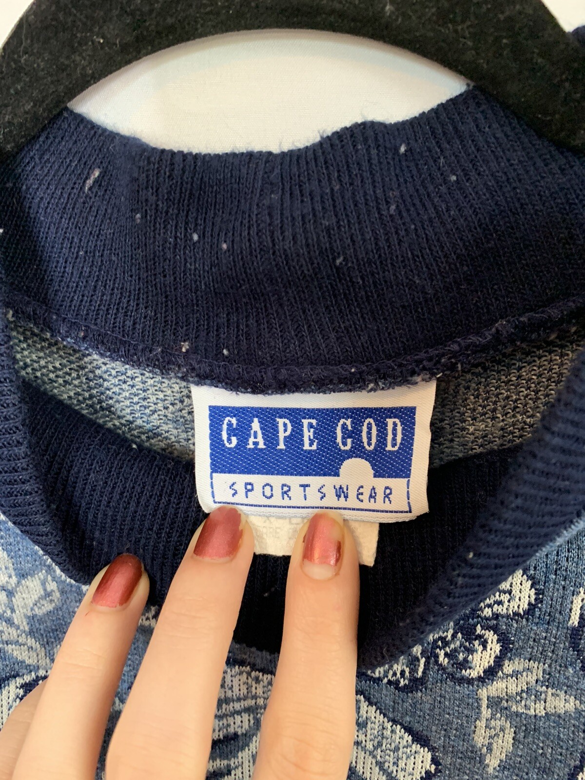Vintage 80s made in usa paper tag Cape Cod Sportswear Blue Floral Sweater