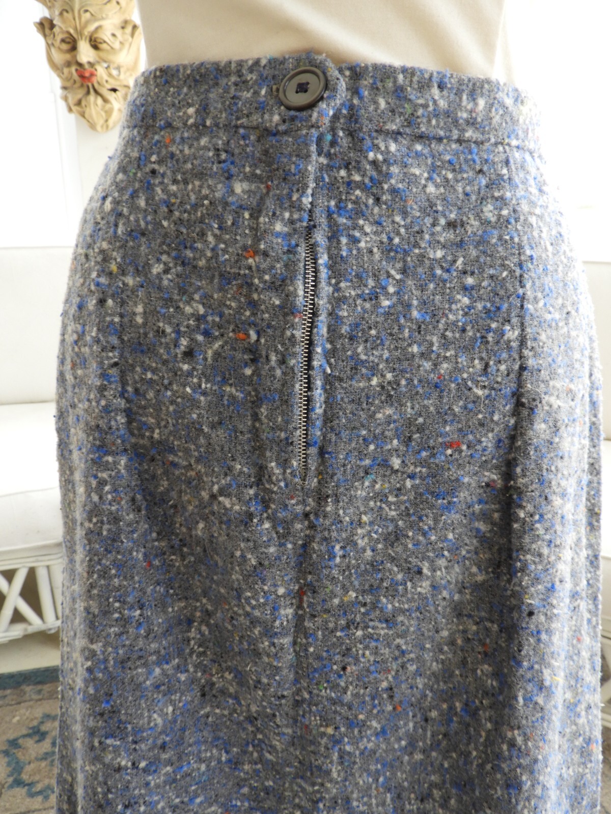 Vtg 1950’s Grey Blue Boucle’ Wool Pencil Skirt Handmade sz M