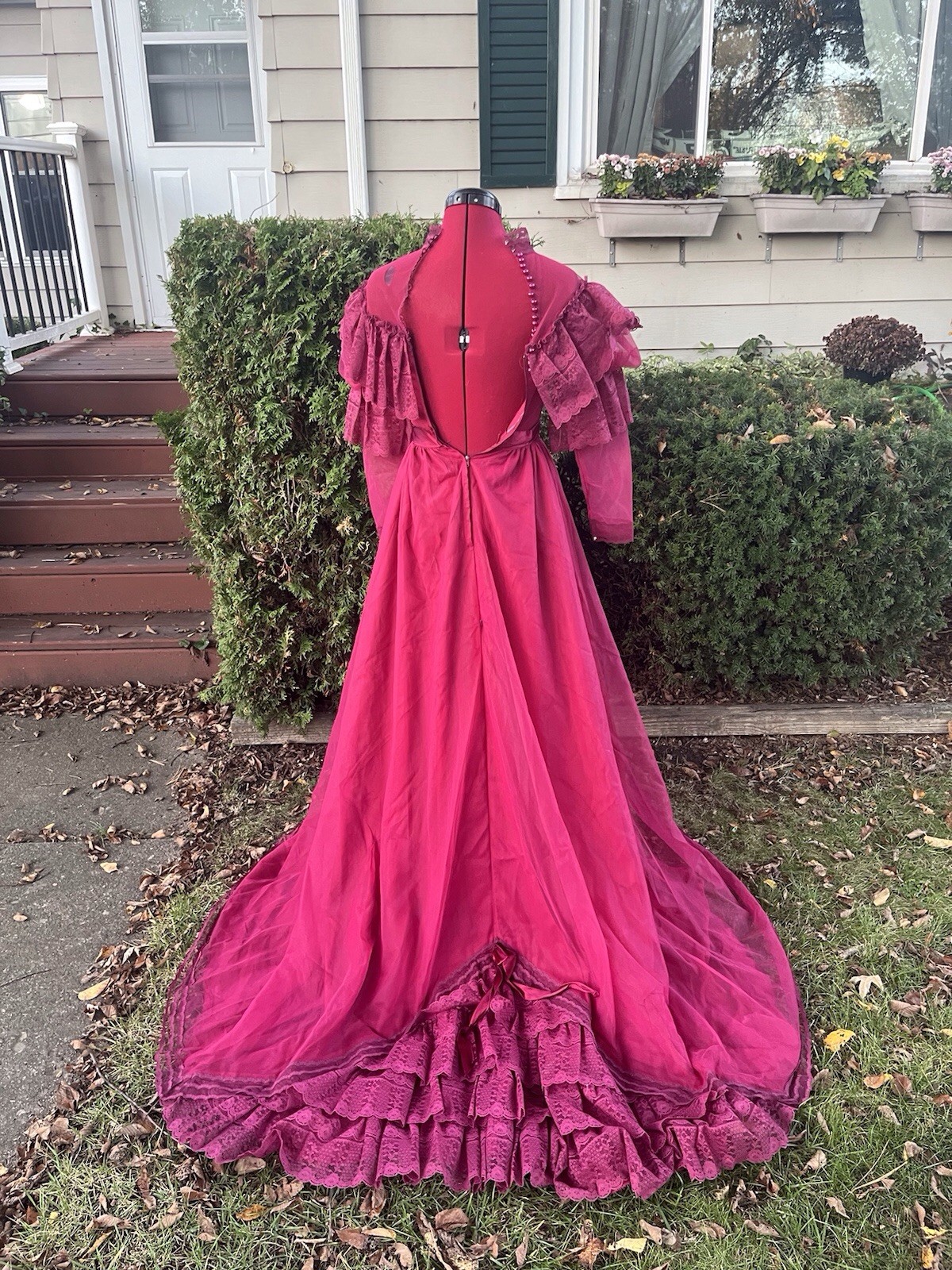 Vintage Prom Dress 1980s Does Victorian Puffy Sleeve High Collar Formal Maxi