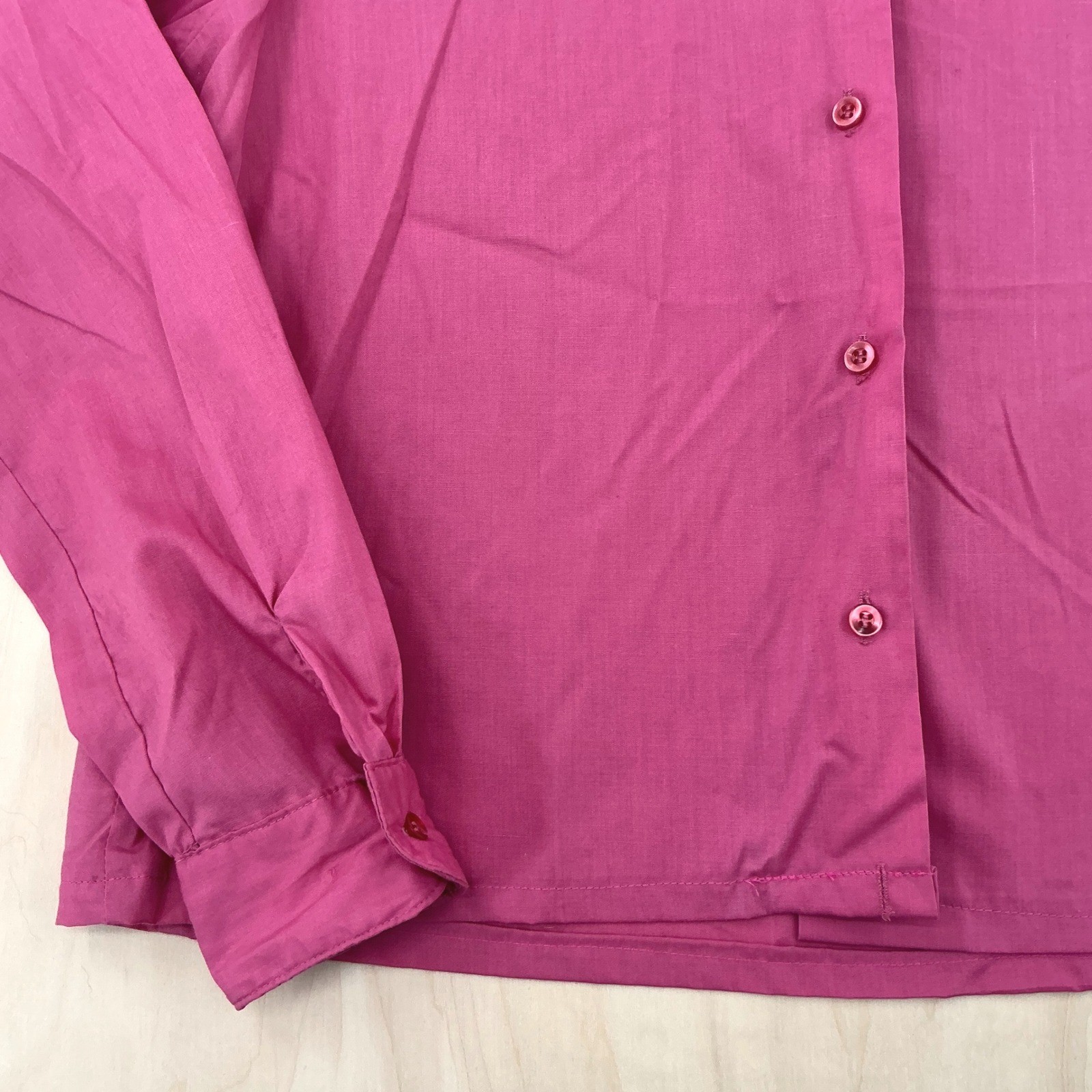 Sears Blouse Womens L Magenta Pink Camp Collar Button Down Vintage 70s Retro