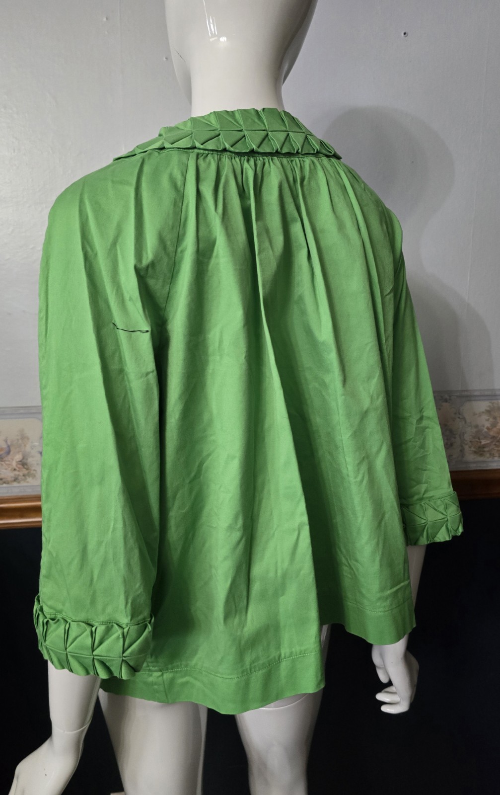 SIMPLY Chloe Dao Green Pleated Collar Jacket 1X Plus Size Cotton Stretch