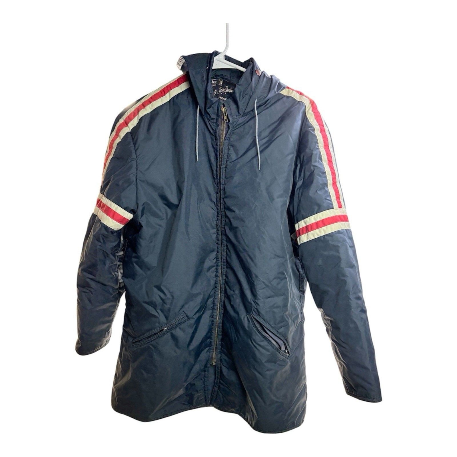 Vintage Sears Action Rite Sportswear Hooded Parka Blue Red White Stripes