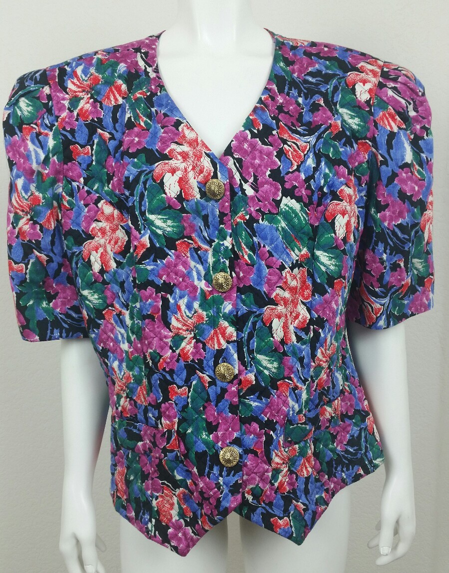 Lorac Original Womens Vintage Top Floral Short Sleeve Button Front Multi Colored