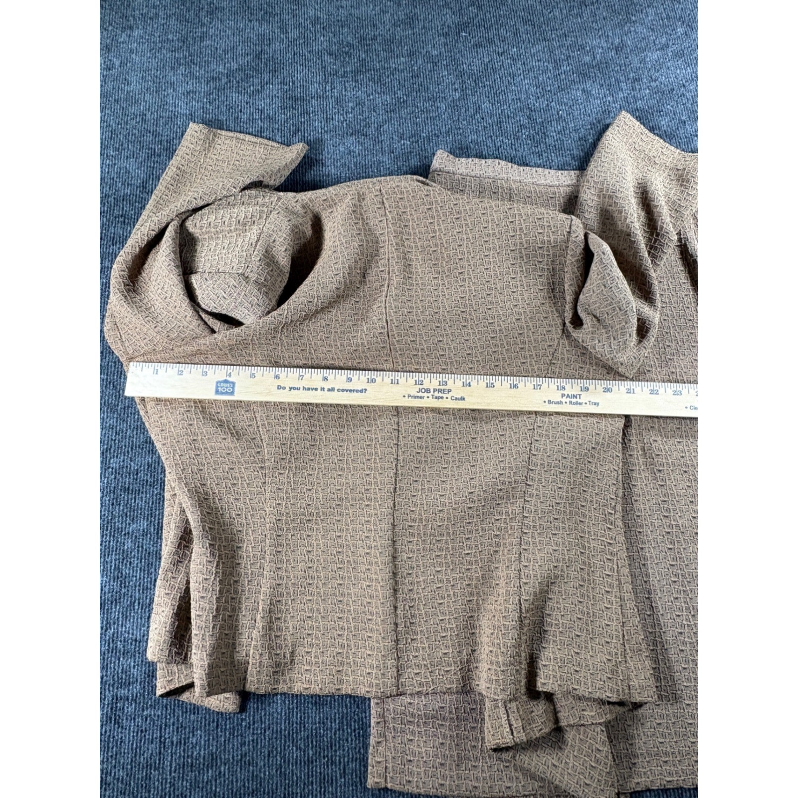 Miss Dorby Vintage 90s Tan Textured Skirt Suit Set Shawl Collar Size 14
