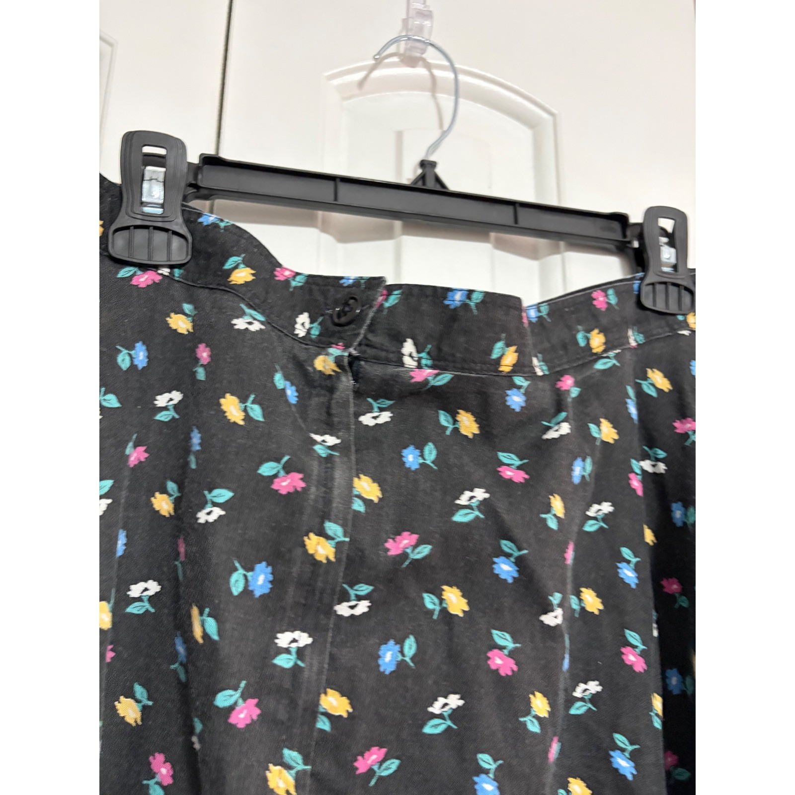 Chequers Midi Skirt Vintage Cottagecore Black Floral Lace Trim Ruffle Hem 30W