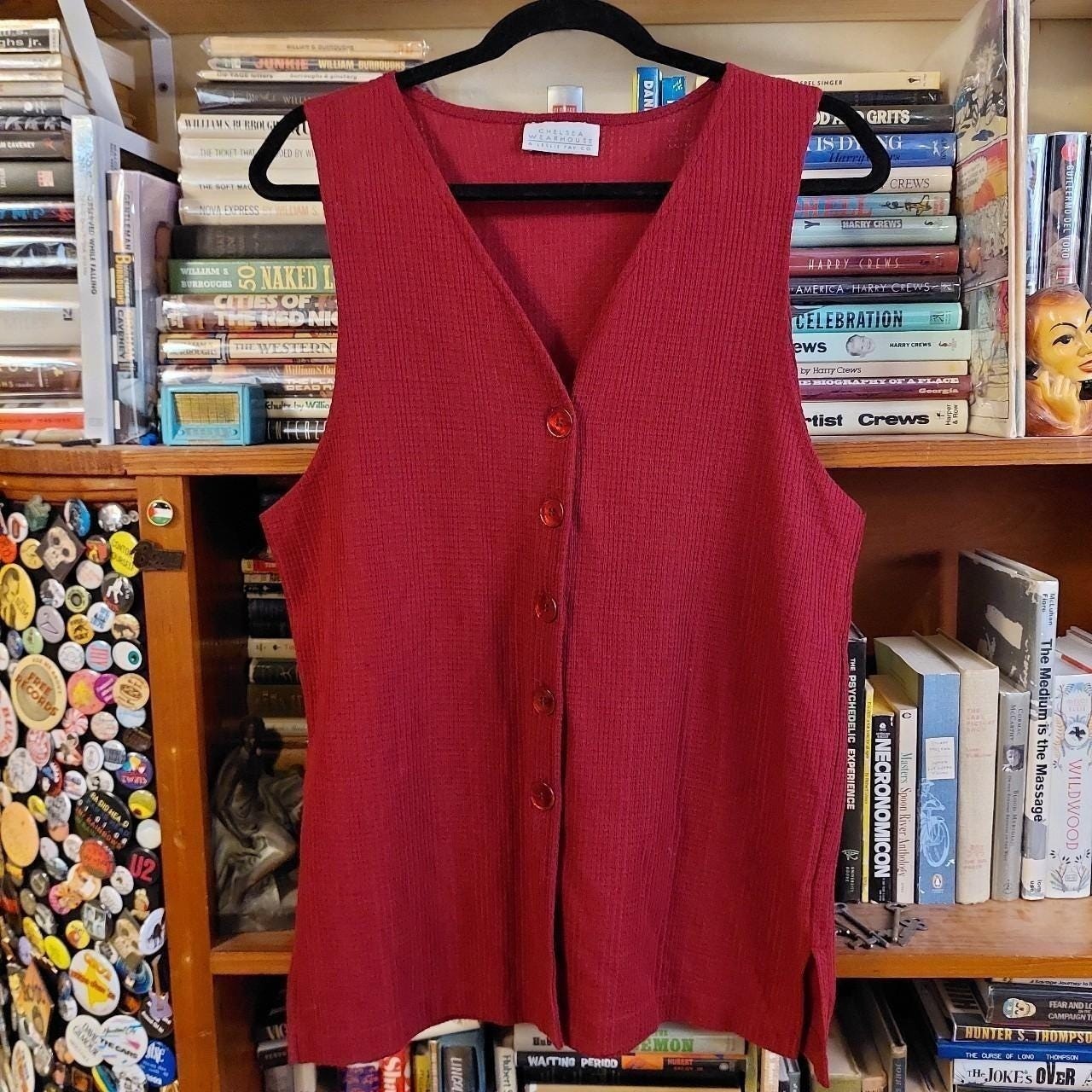 Vintage red button up long vest.