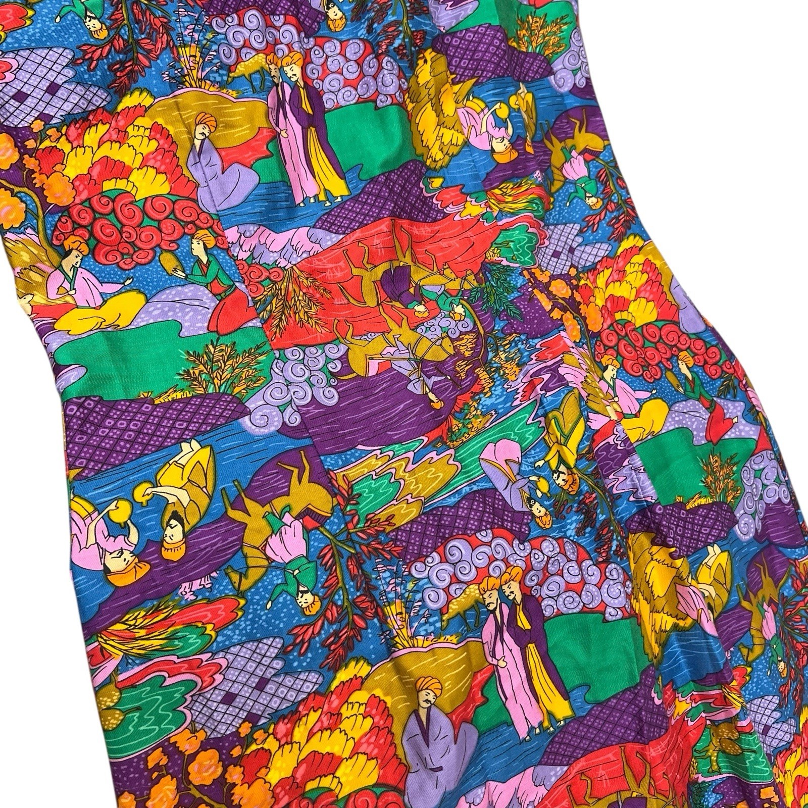 Vintage 60s/70s Serbin by Muriel Ryan Maxi Dress XS-S High Neck Vibrant Pastoral