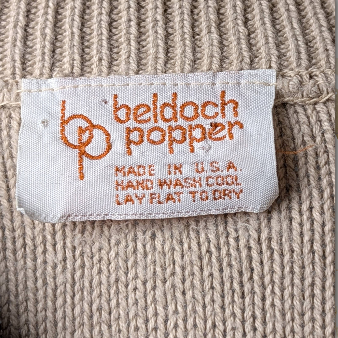 Beldoch Popper late 70s Vintage Knit Pointelle Chevron Pattern Polo