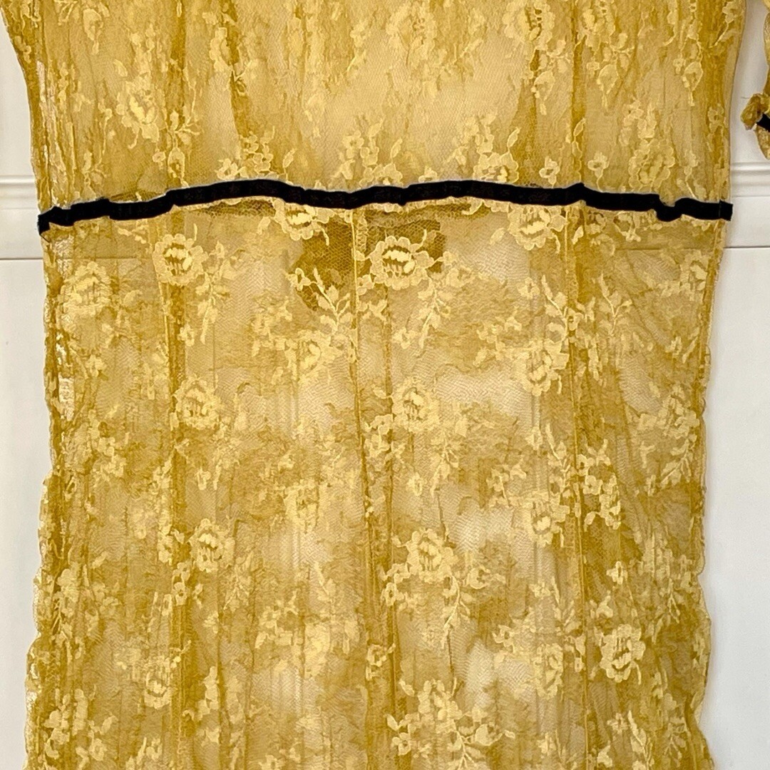 Vintage Sheer Yellow Crinkled Lacy Maxi Dress by Alexander Brown Whimsigoth 1990