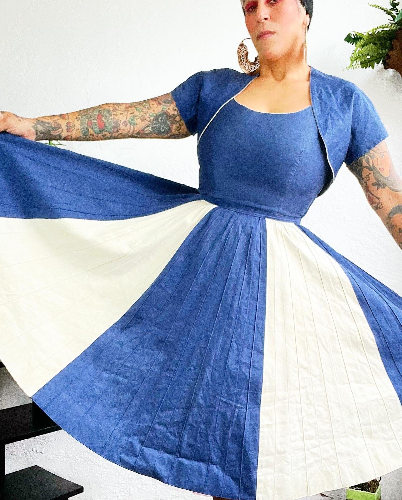 PINTUCK COLOR BLOCK 50s 50’s Vintage Circle Skirt Bolero Jacket Sundress Dress M
