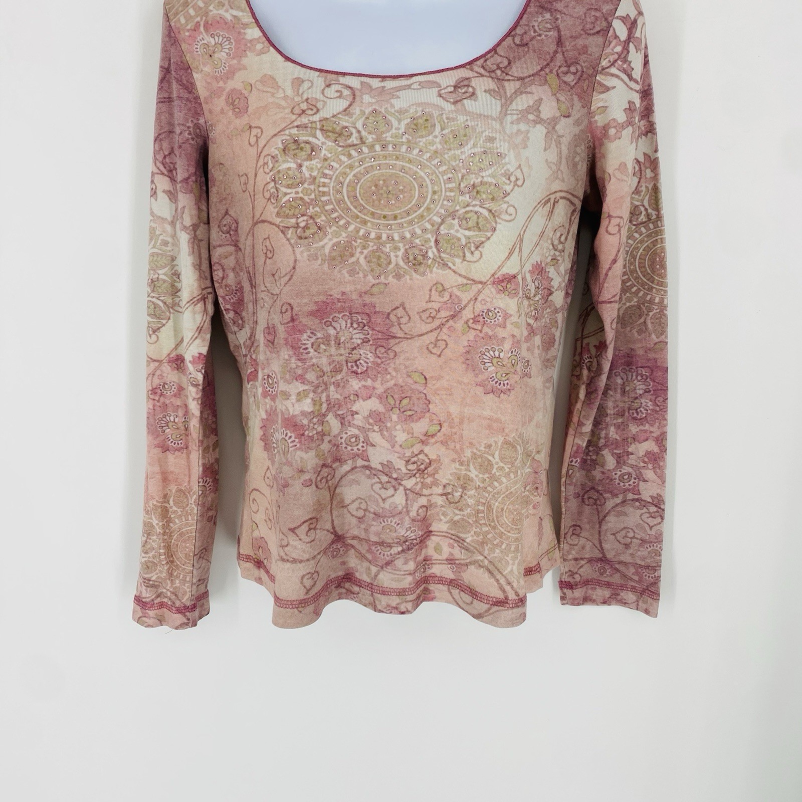 Vintage 90s B. Friends Pink Mandala Top Medium Fairy Grunge Long Sleeve USA Made