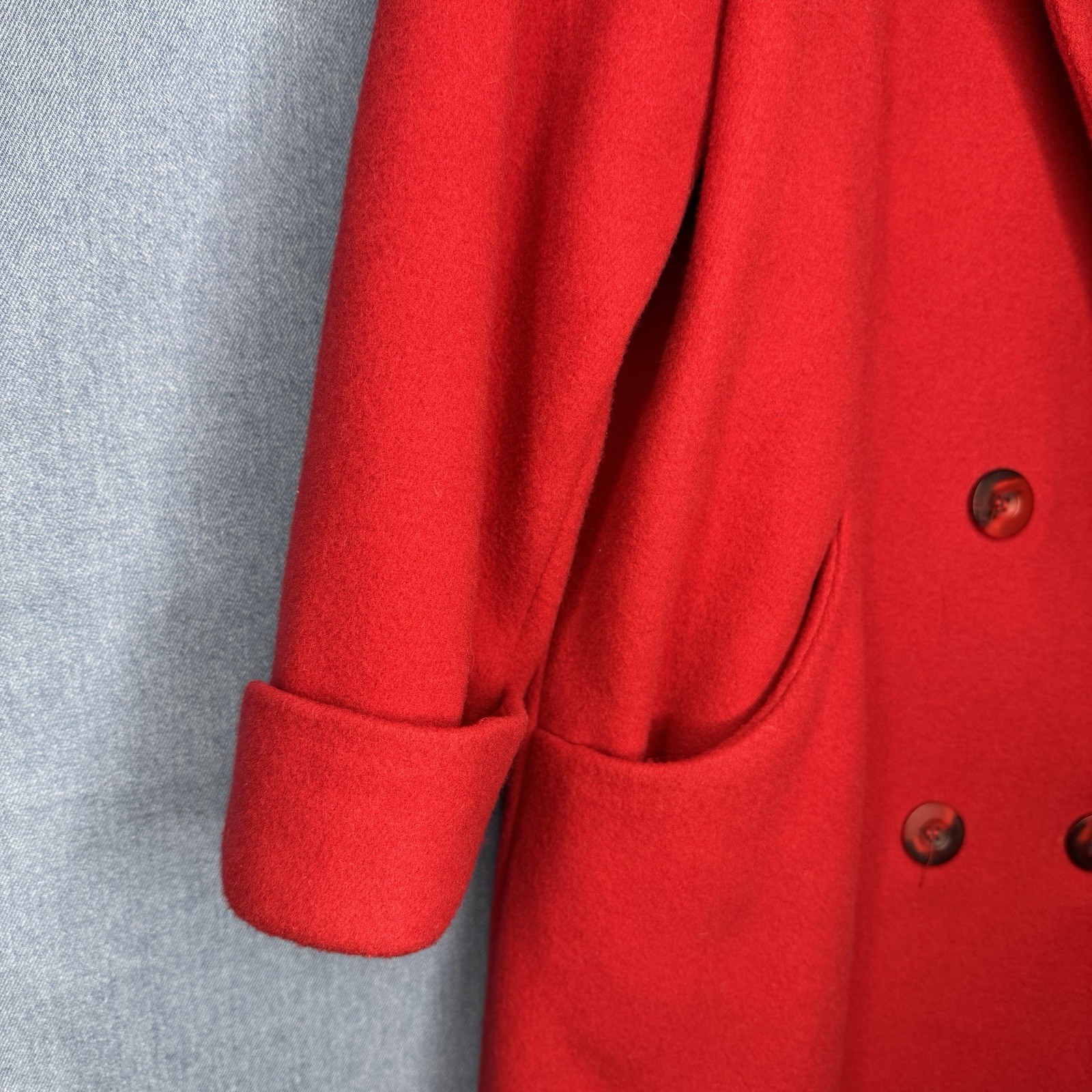 Vintage 80s Donnybrook Womens Red Wool Double Breasted Coat 10 Petite