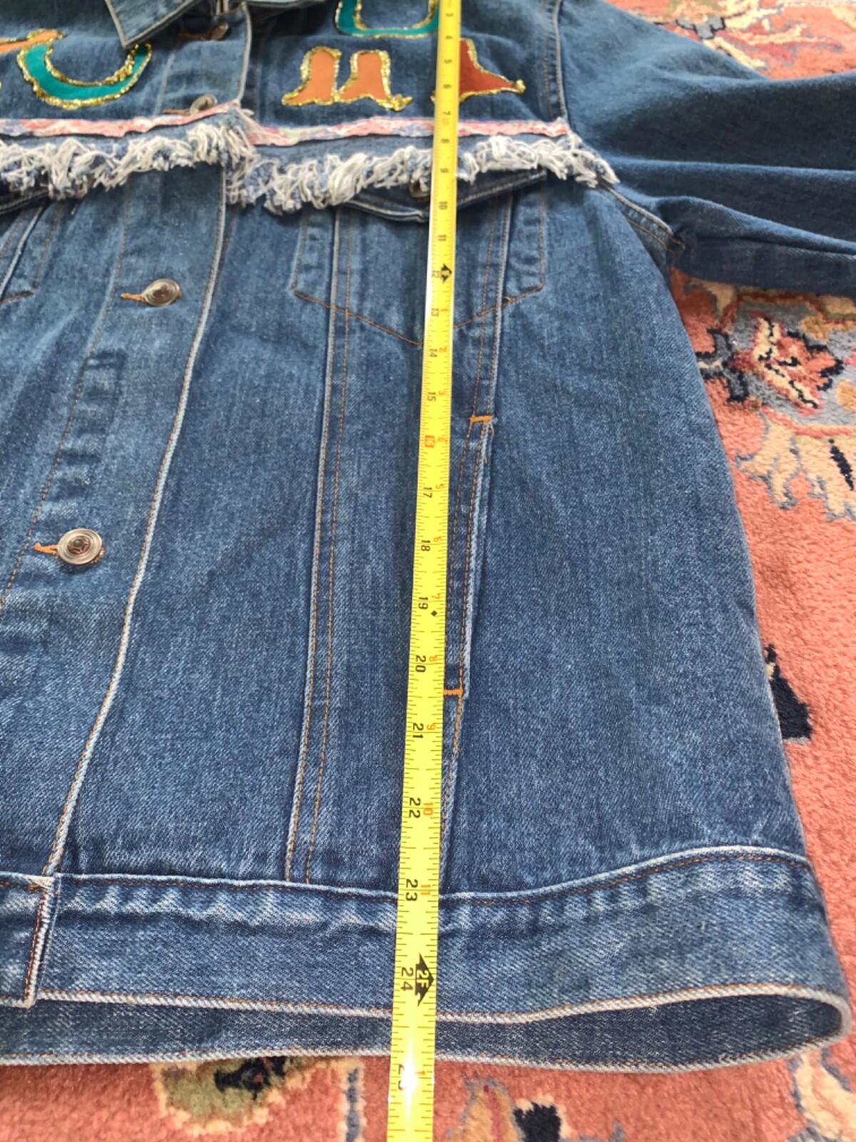 1990s Eccentric SouthWestern Denim Jacket Jean Fringe Appliqué Horse Boot Cactus
