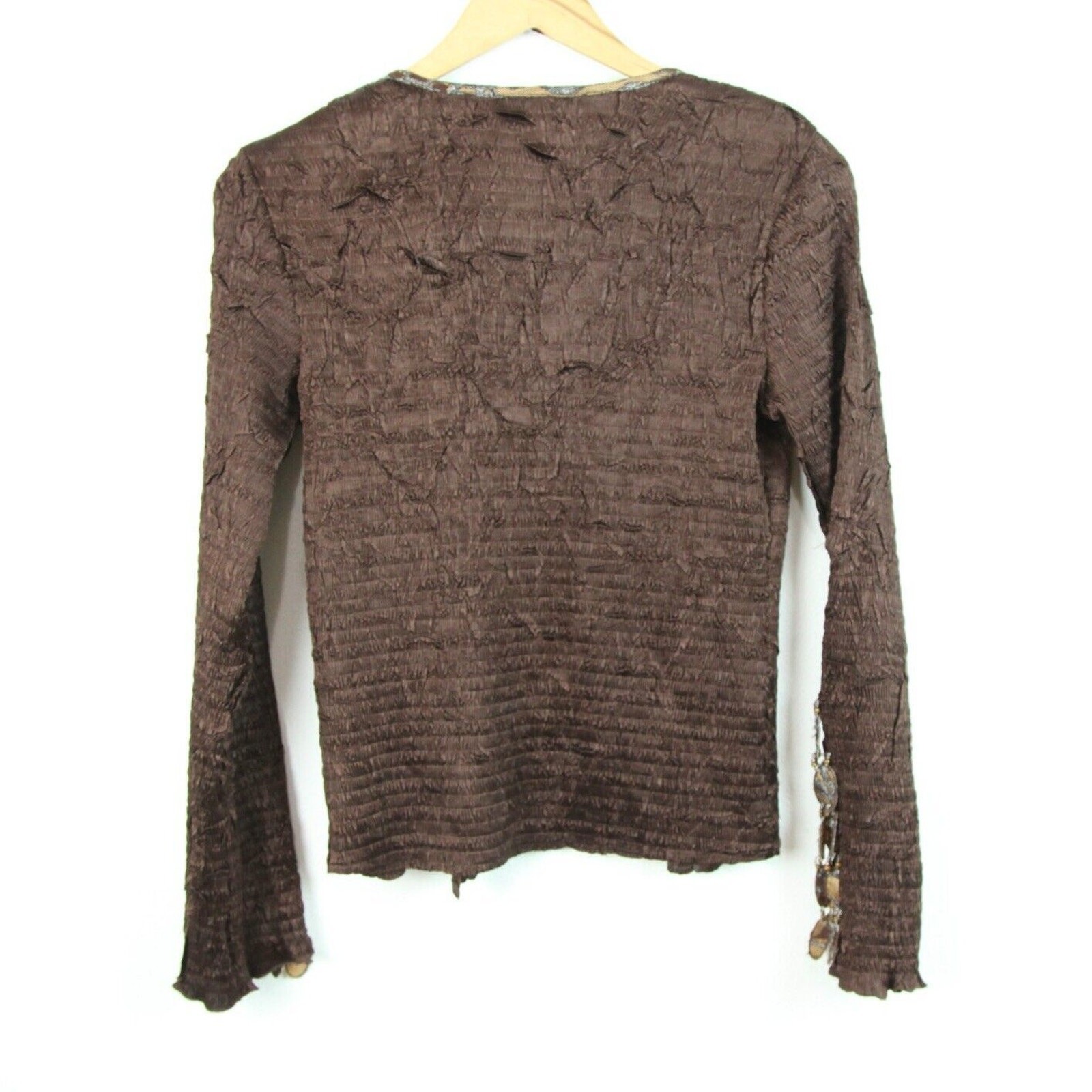 Vintage Y2K Brown Crinkle Open Cardigan Fairy Goth Festival Art to Wear Small
